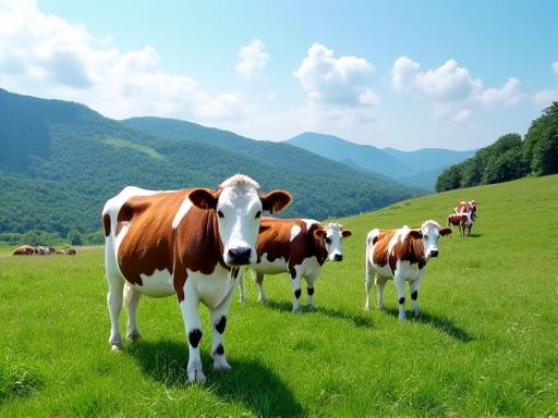 美山の牧場で草を食む牛たち