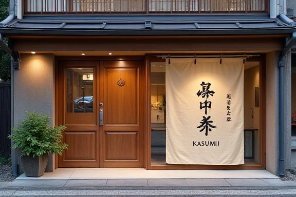 霞工房の趣のある店構えと暖簾